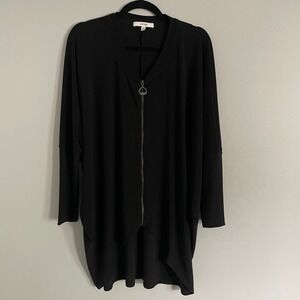 Sympli Tunic Top Womens 8 Black Zip Front Dolman High Low Jersey Lagenlook
